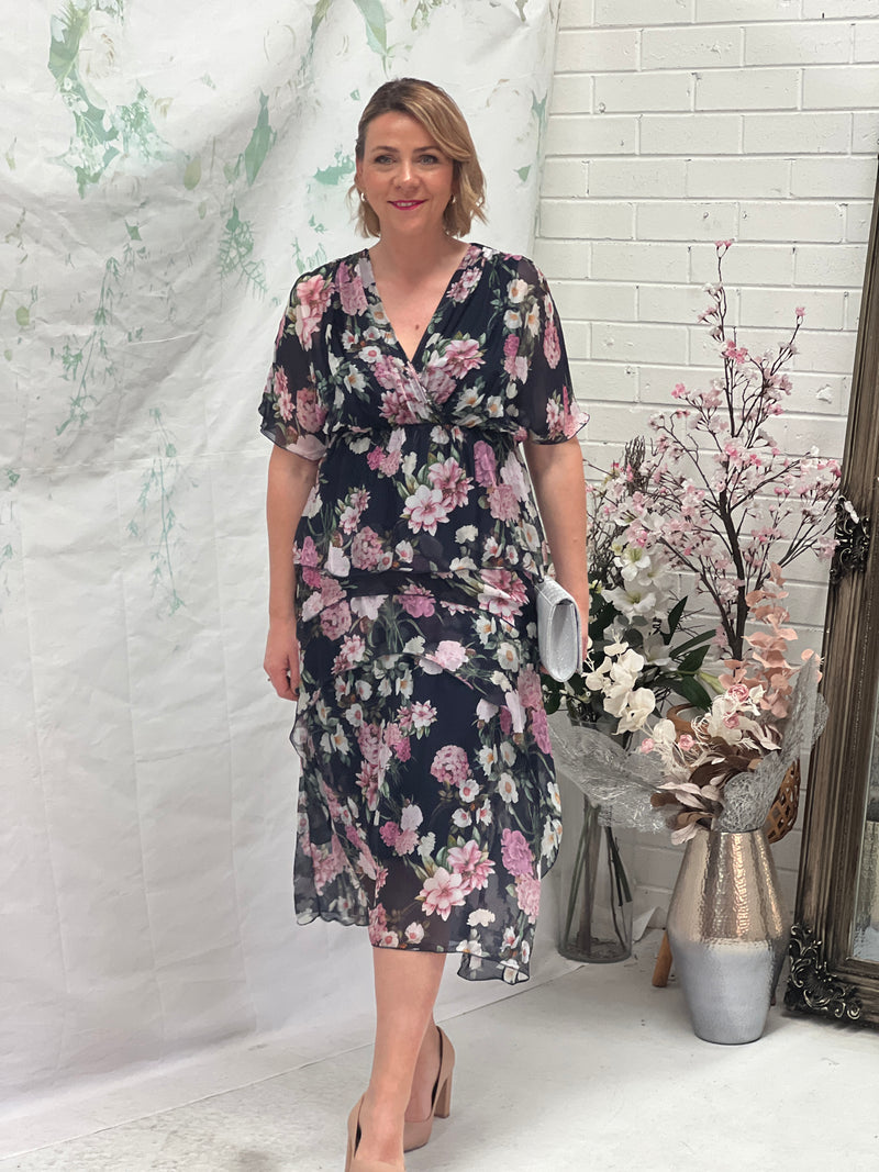 Luna Navy Floral Silk Dress