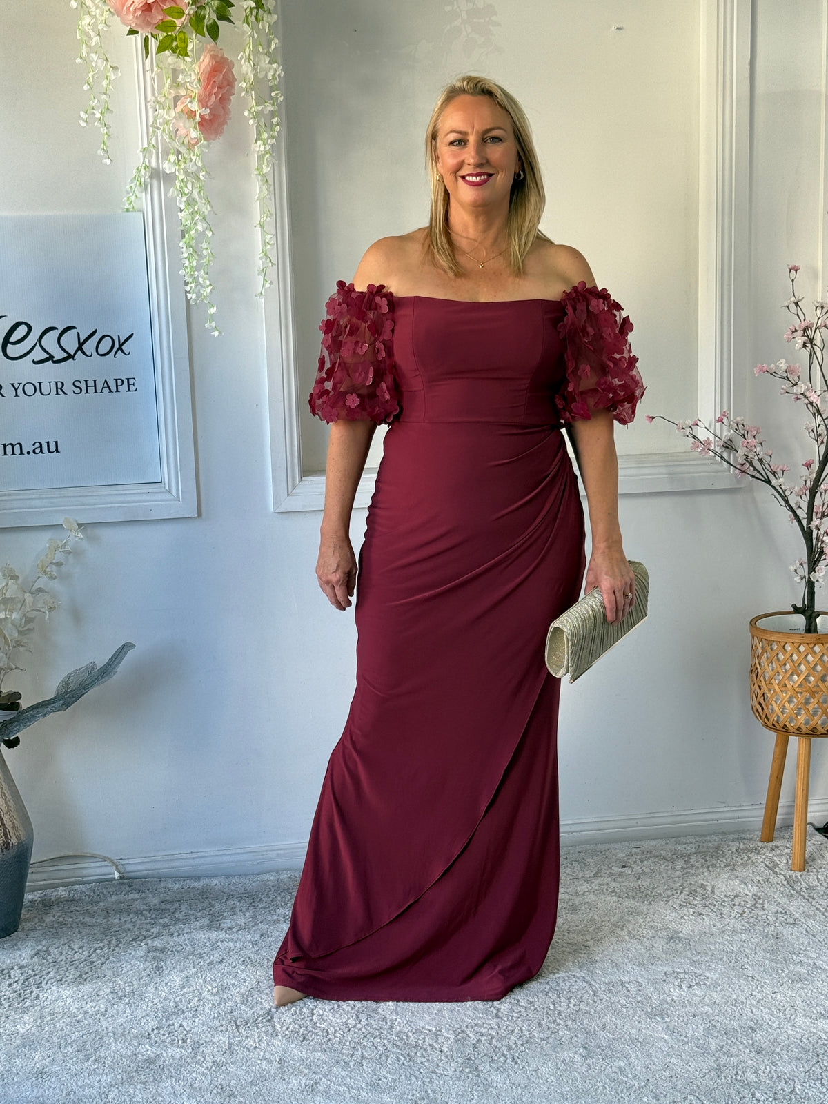 Madeline Burgundy Evening Gown