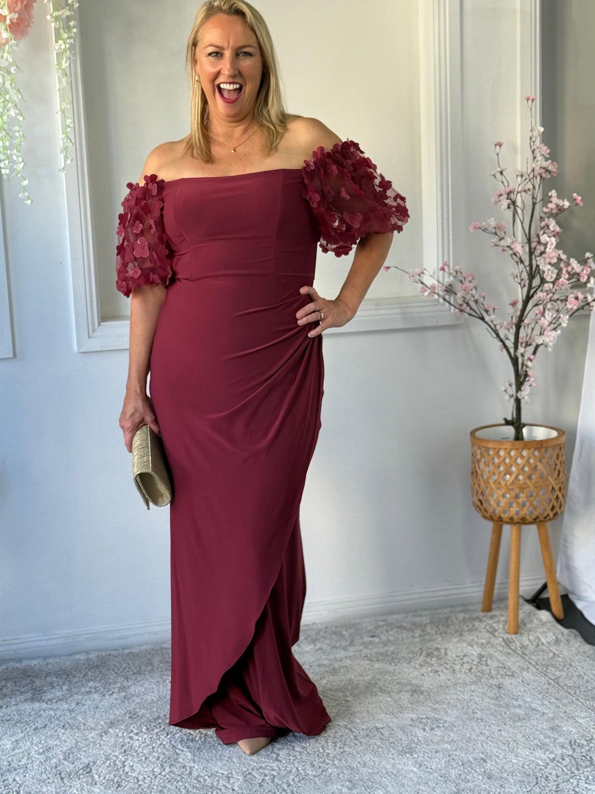 Madeline Burgundy Evening Gown