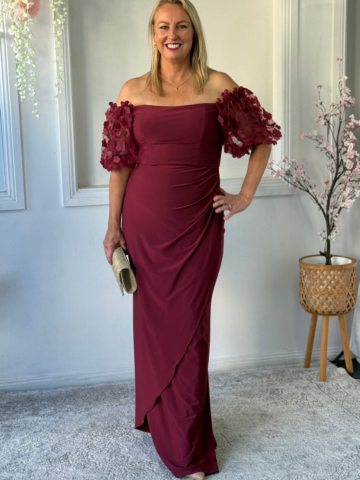 Madeline Burgundy Evening Gown