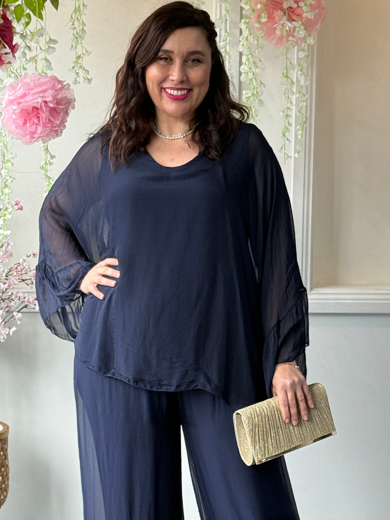 Maison Navy Silk Top