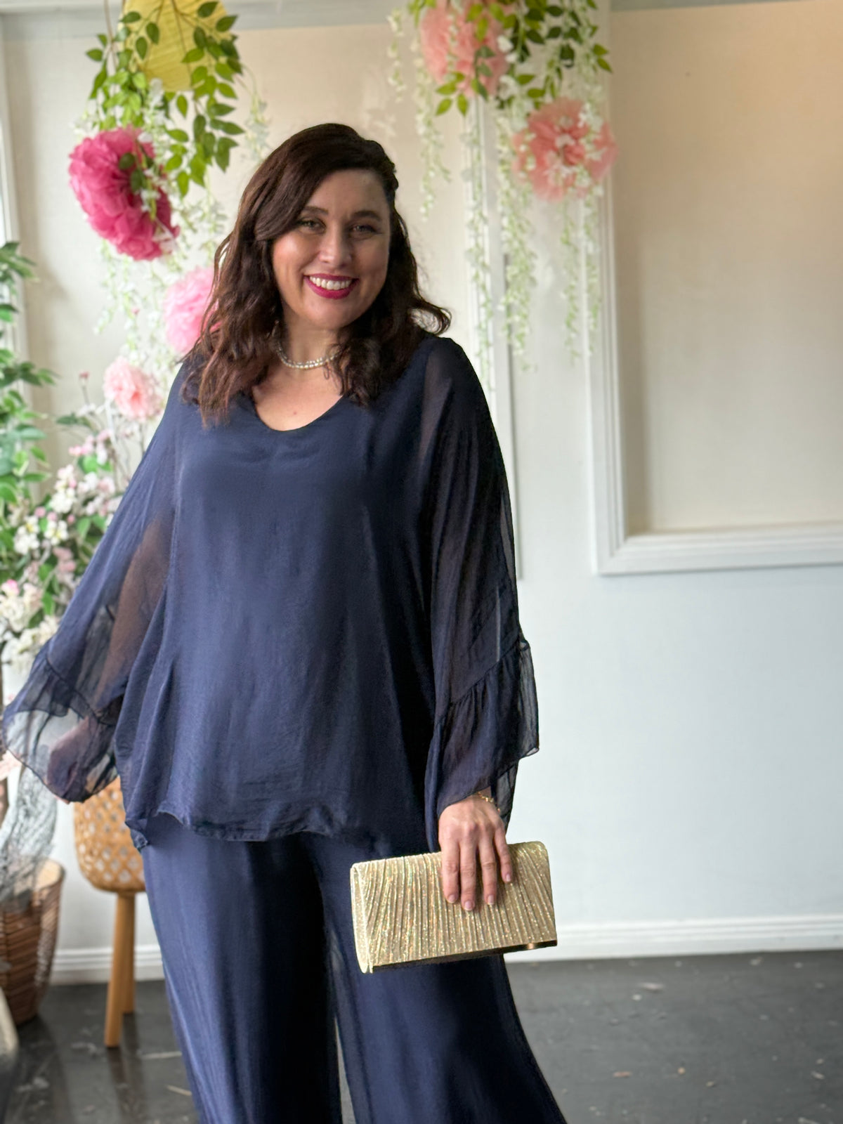 Maison Navy Silk Top