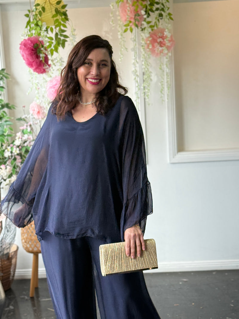 Maison Navy Silk Top