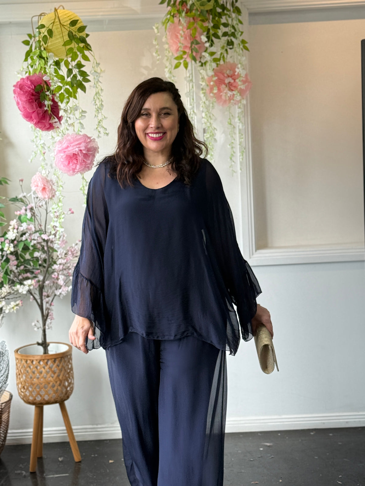 Maison Navy Silk Top