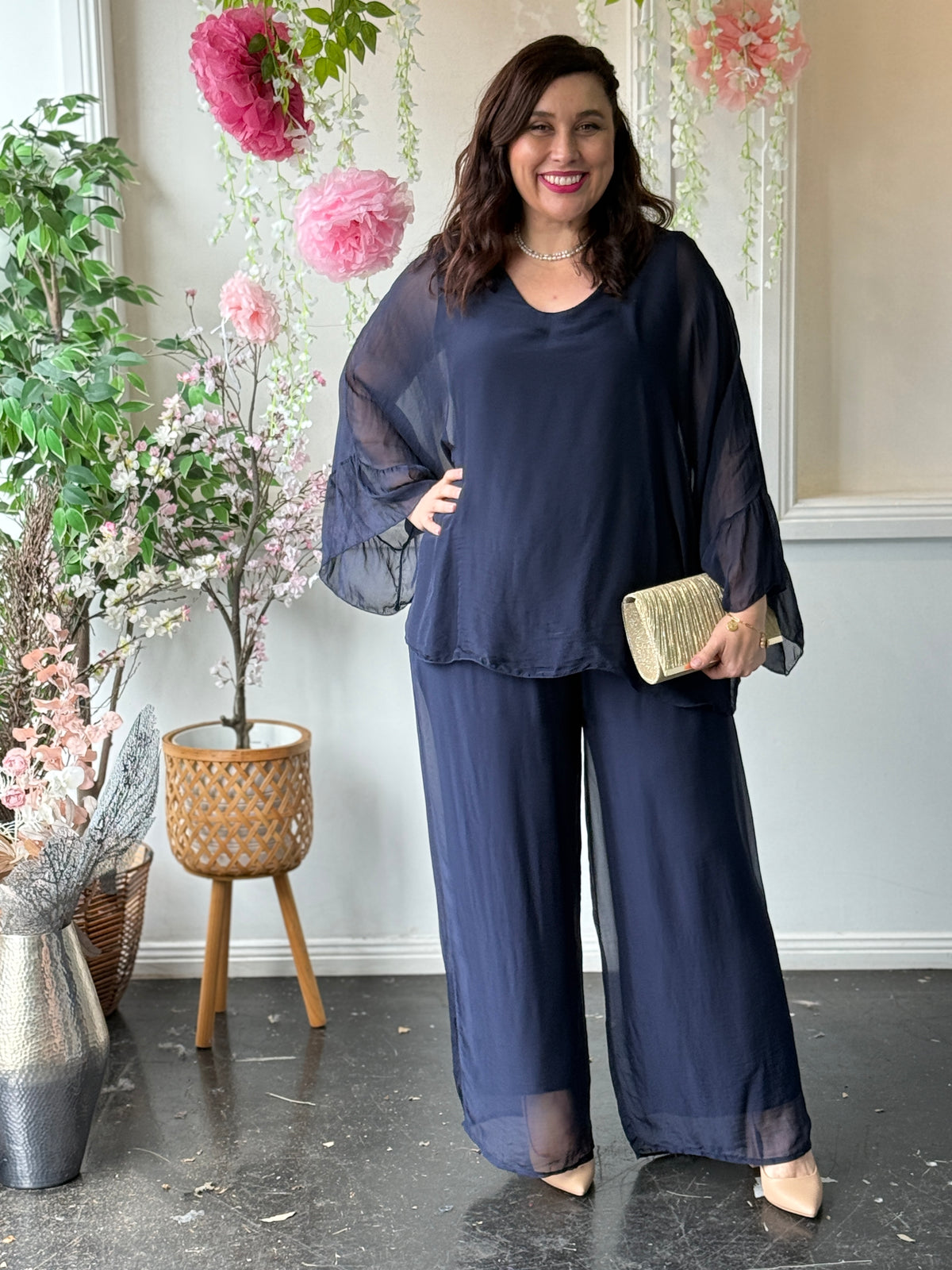 Maison Navy Silk Top