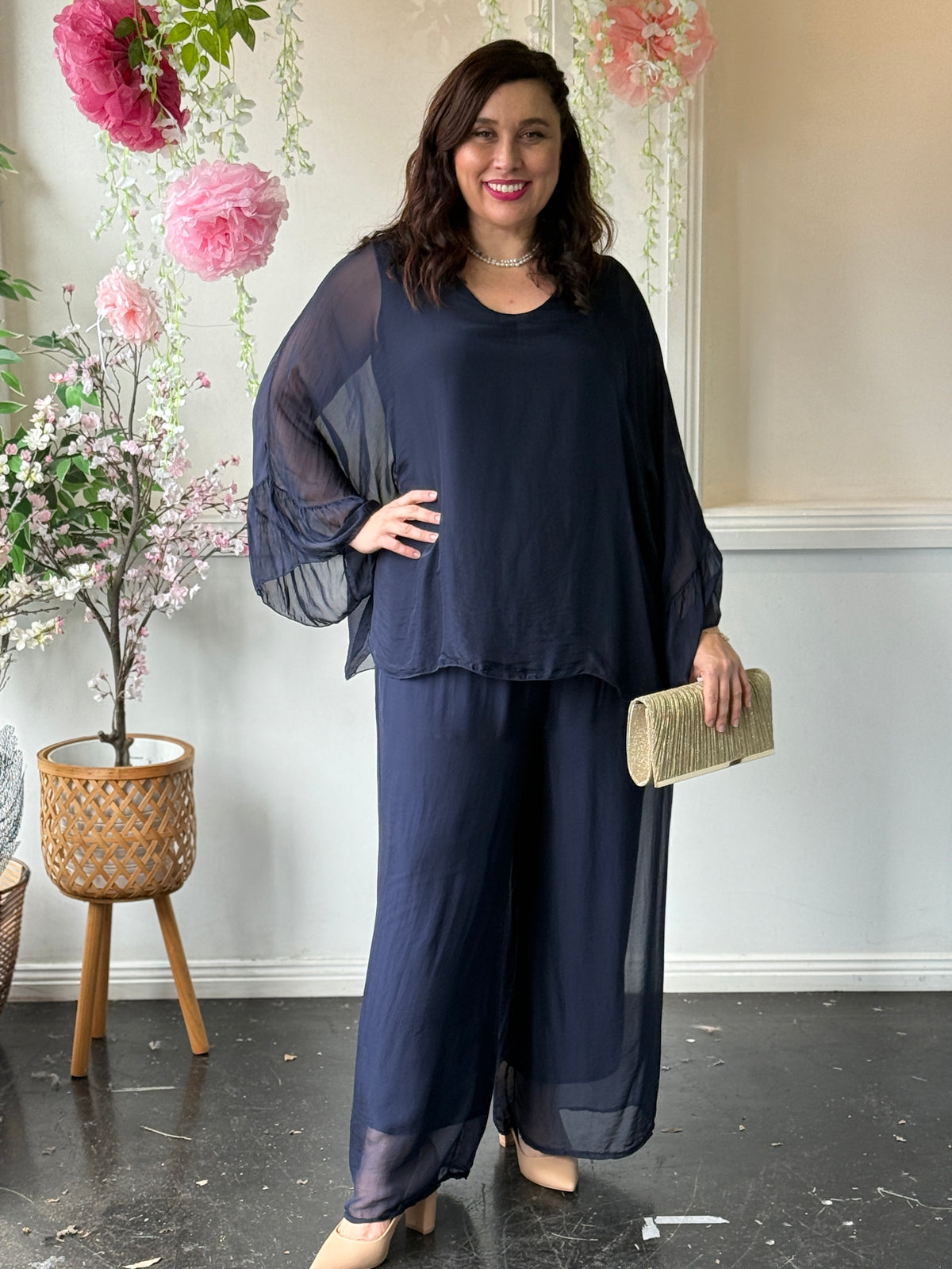 Maison Navy Silk Top