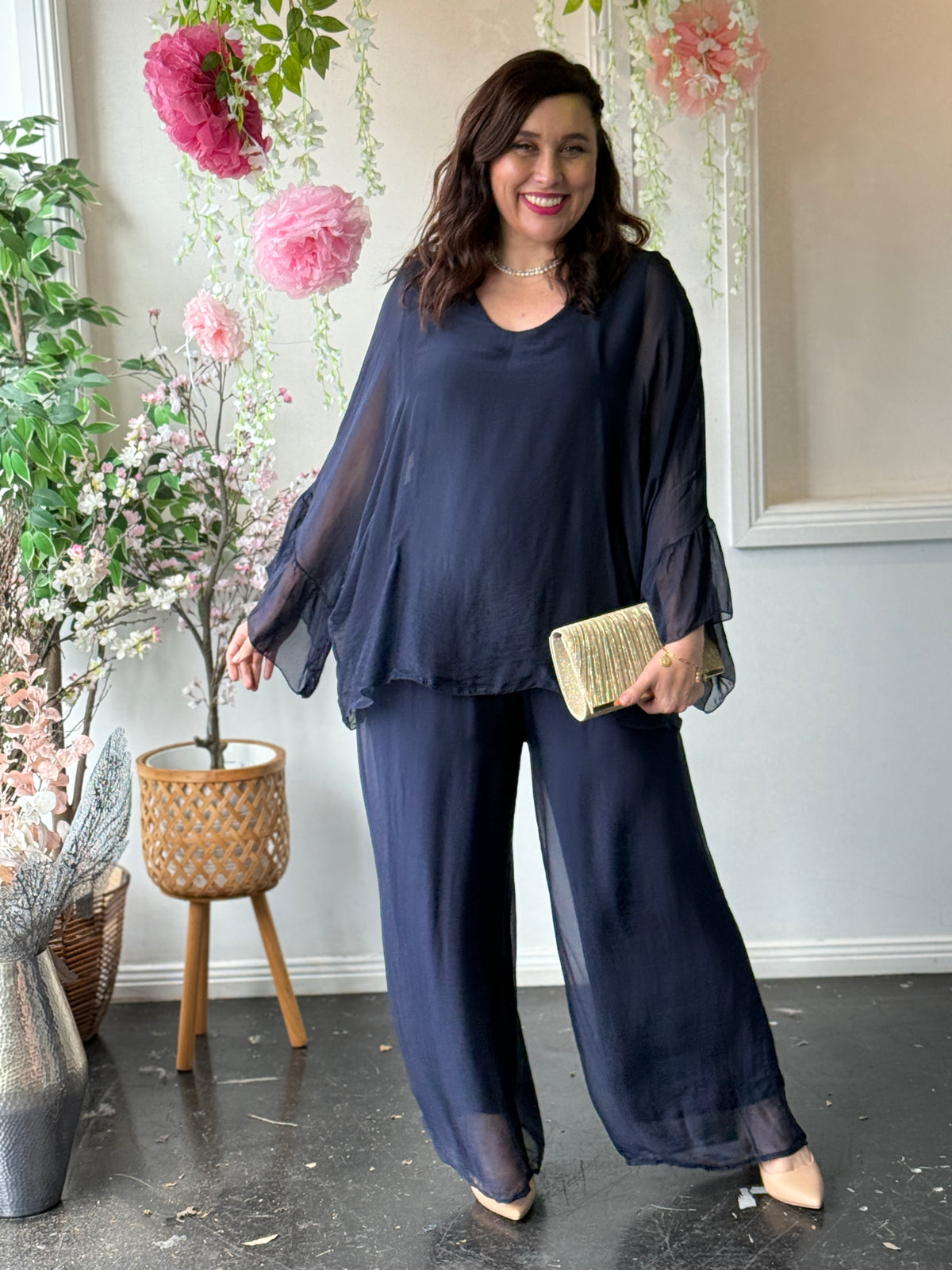 Maison Navy Silk Top