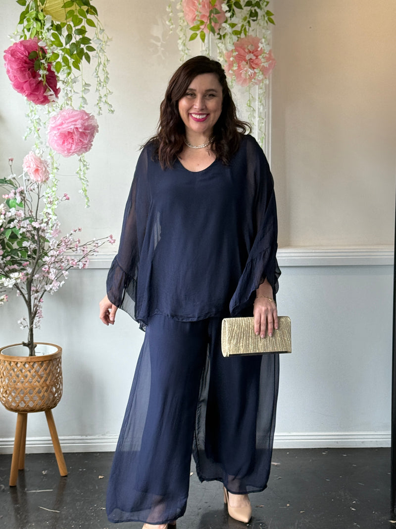 Maison Navy Silk Top