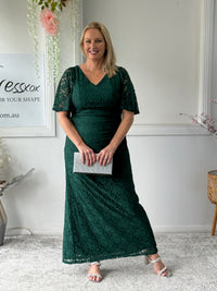 Maria Emerald Lace Evening Gown
