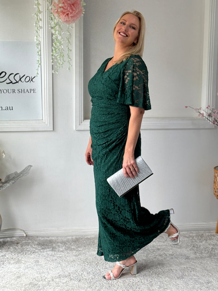 Maria Emerald Lace Evening Gown