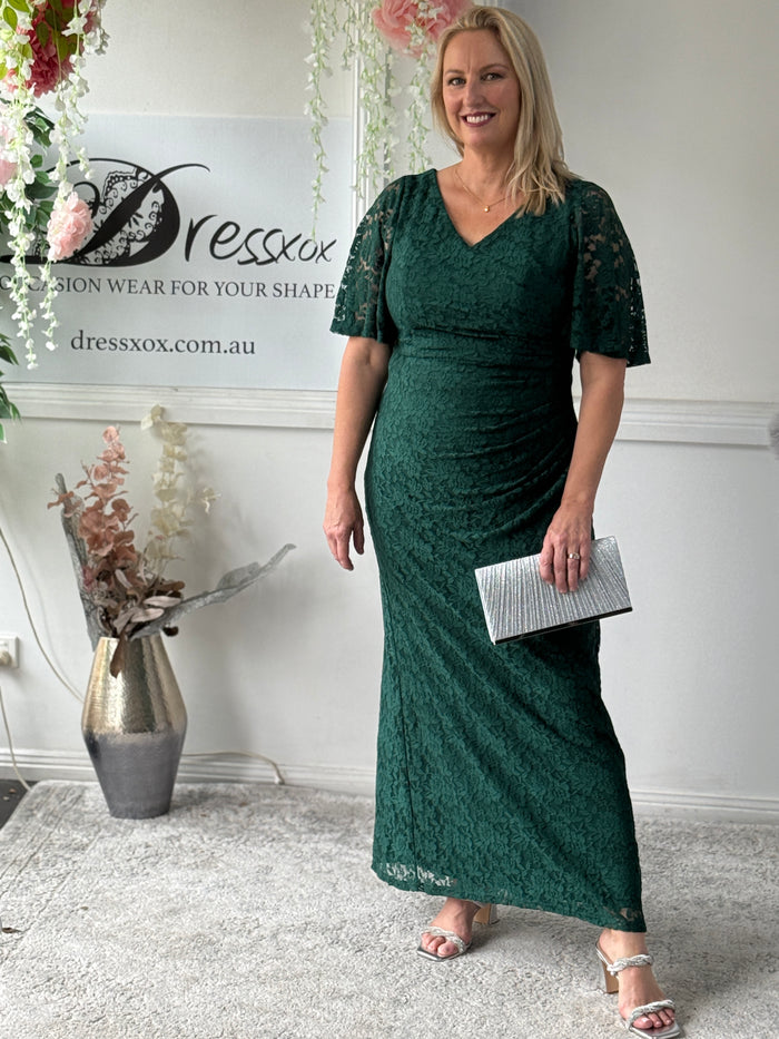 Maria Emerald Lace Evening Gown