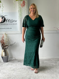 Maria Emerald Lace Evening Gown