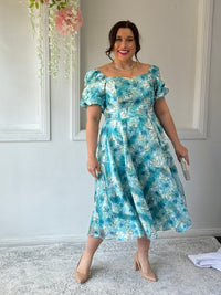 Mercy Aqua Floral Organza Dress