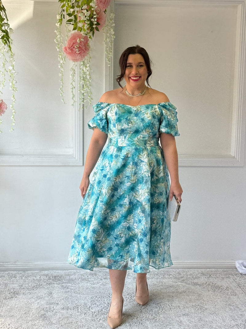 Mercy Aqua Floral Organza Dress