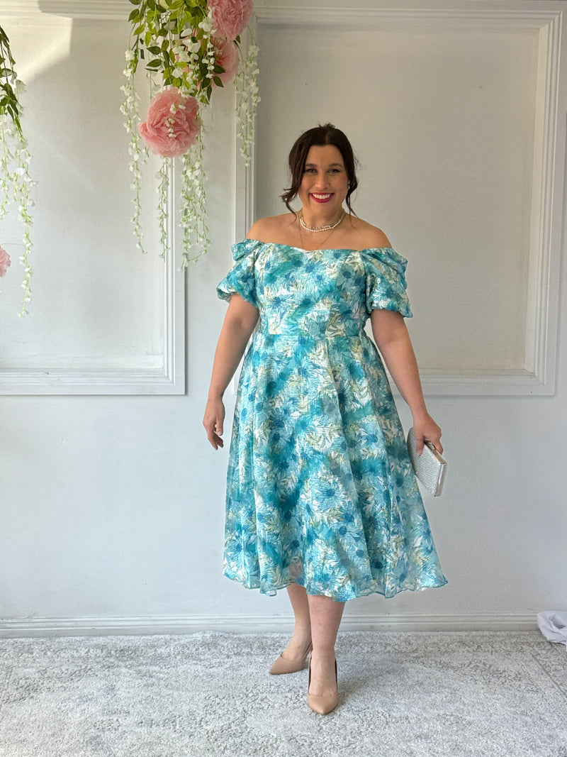 Mercy Aqua Floral Organza Dress