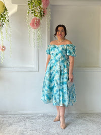 Mercy Aqua Floral Organza Dress