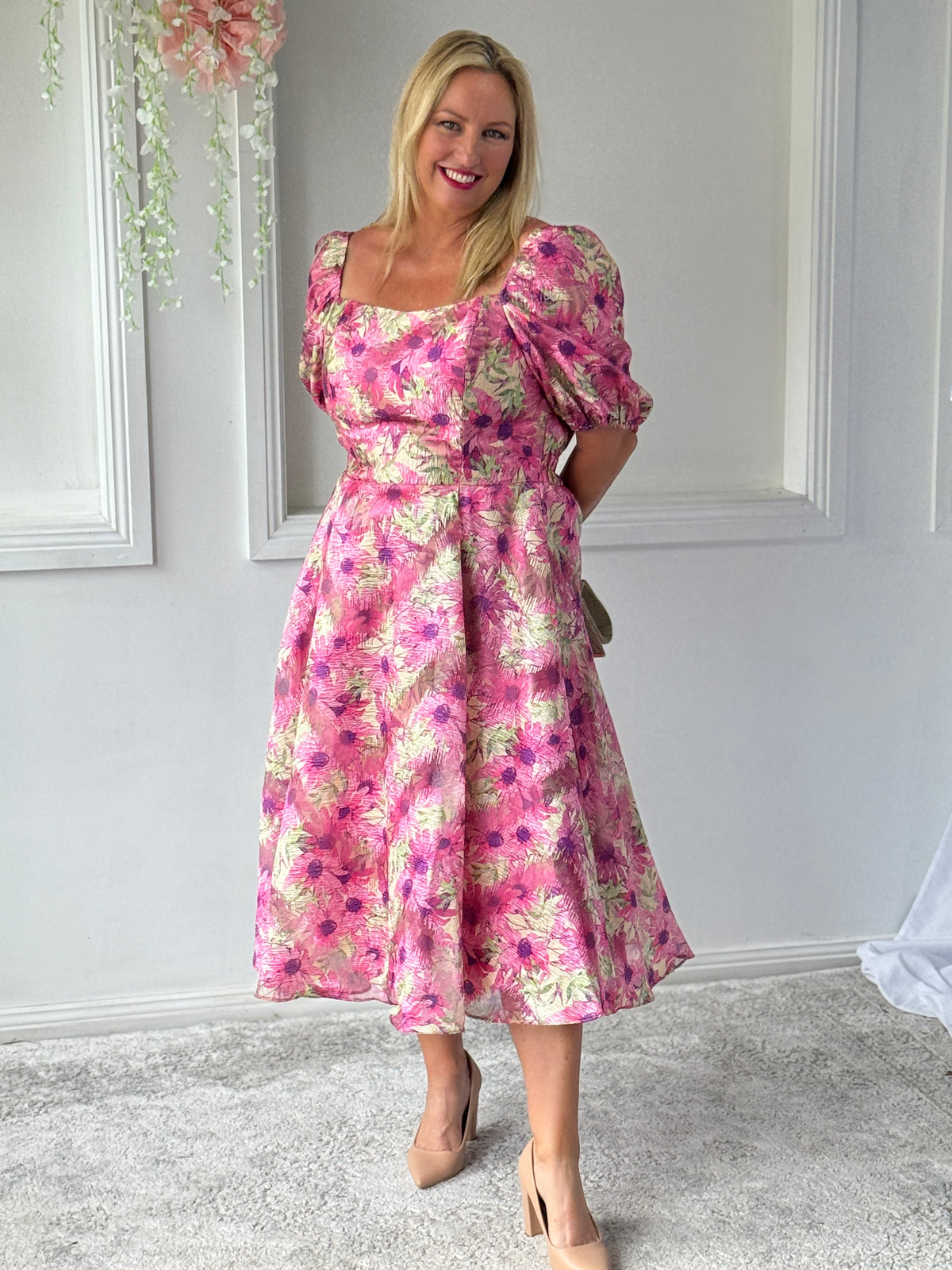 Mercy Pink Floral Organza Dress