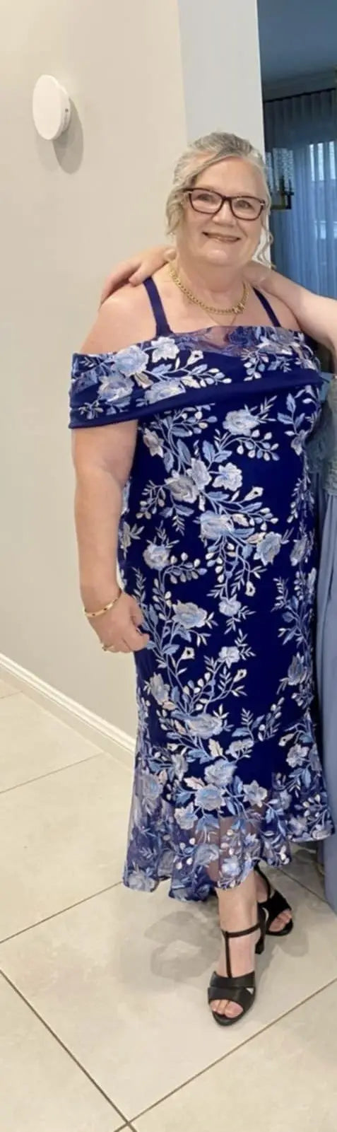 Harriet Blue Embroidered Evening Gown