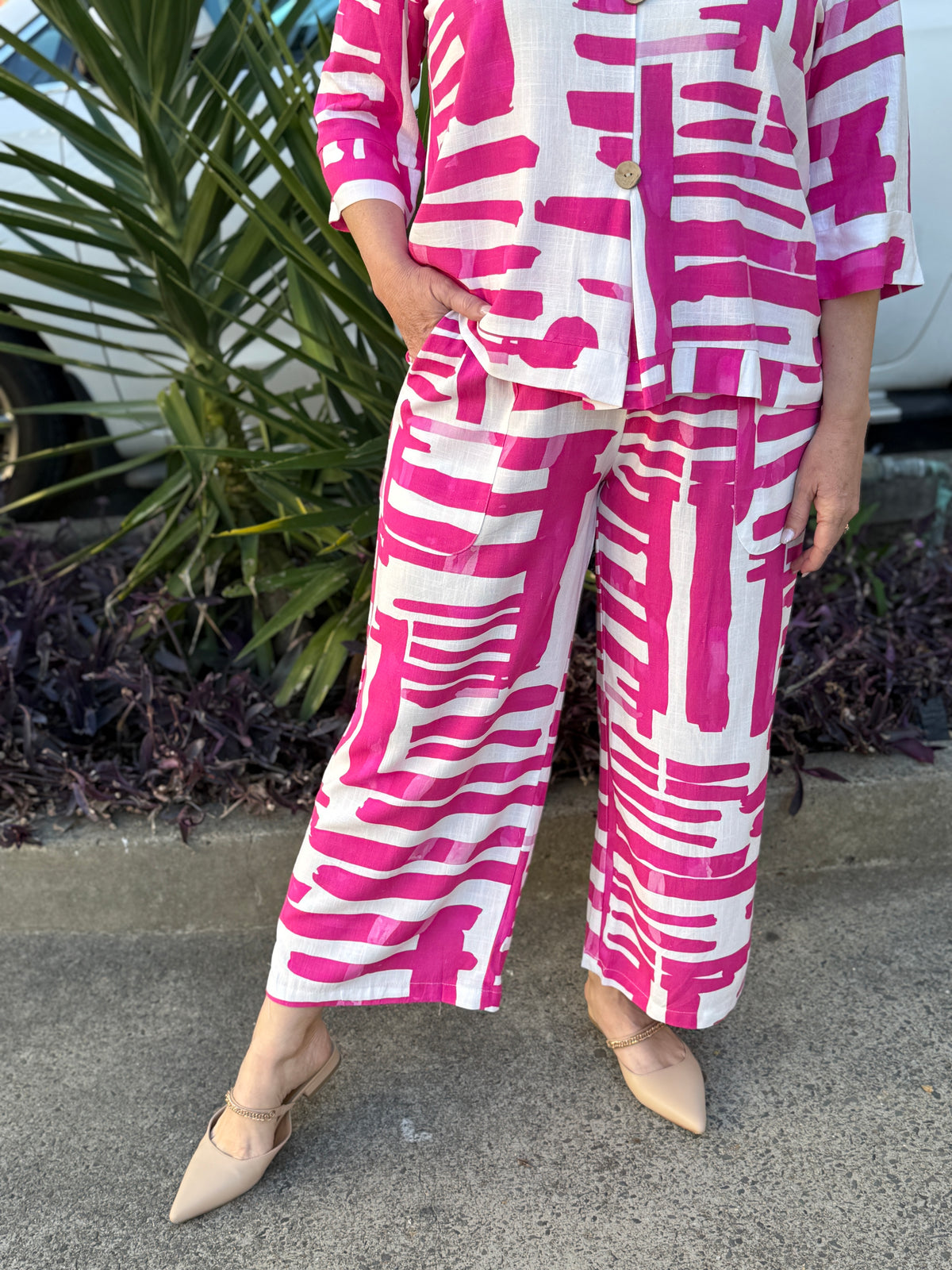 Niylah Pink Geometrics Linen Pants