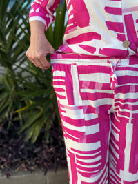 Niylah Pink Geometrics Linen Pants