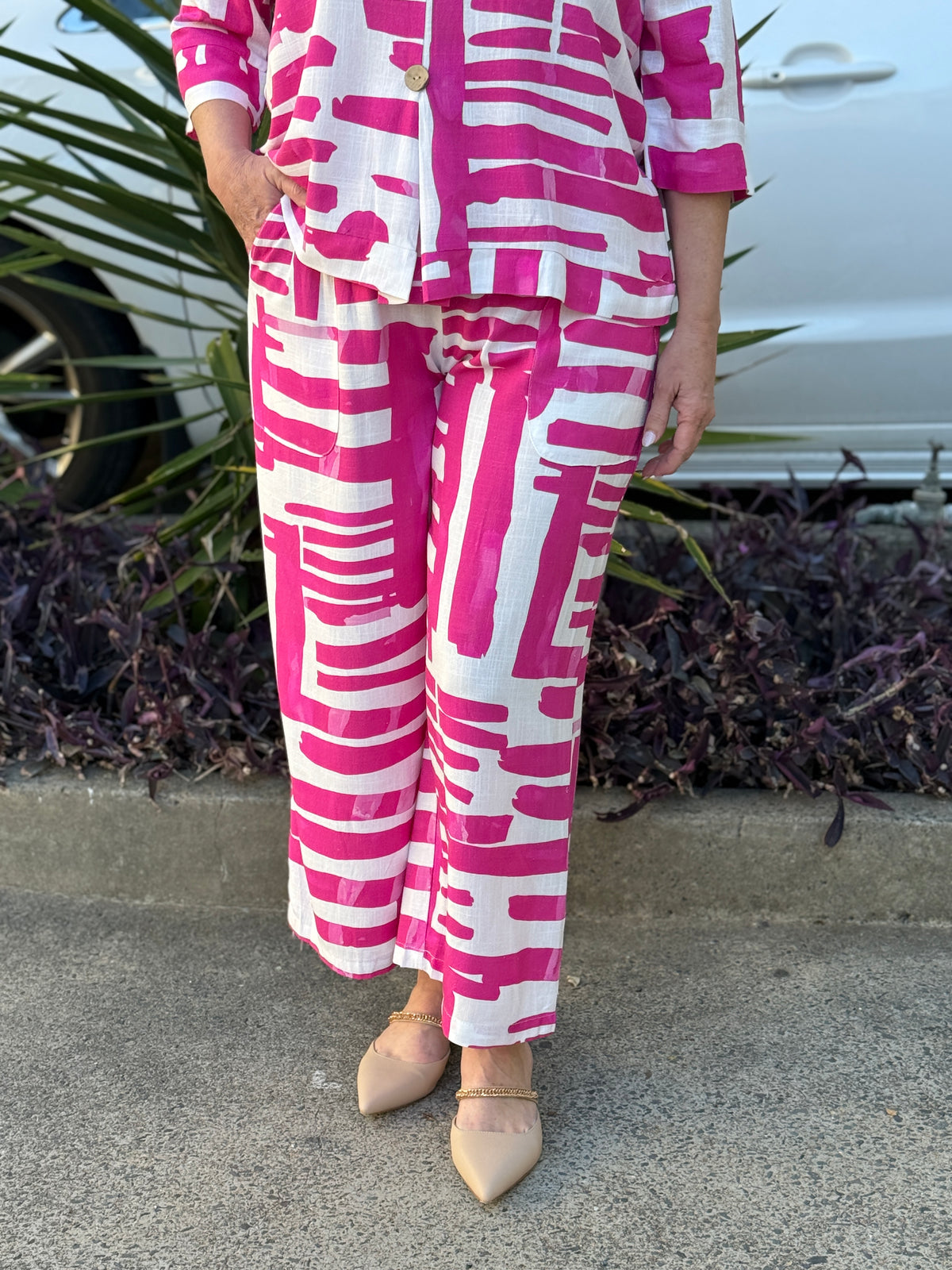 Niylah Pink Geometrics Linen Pants