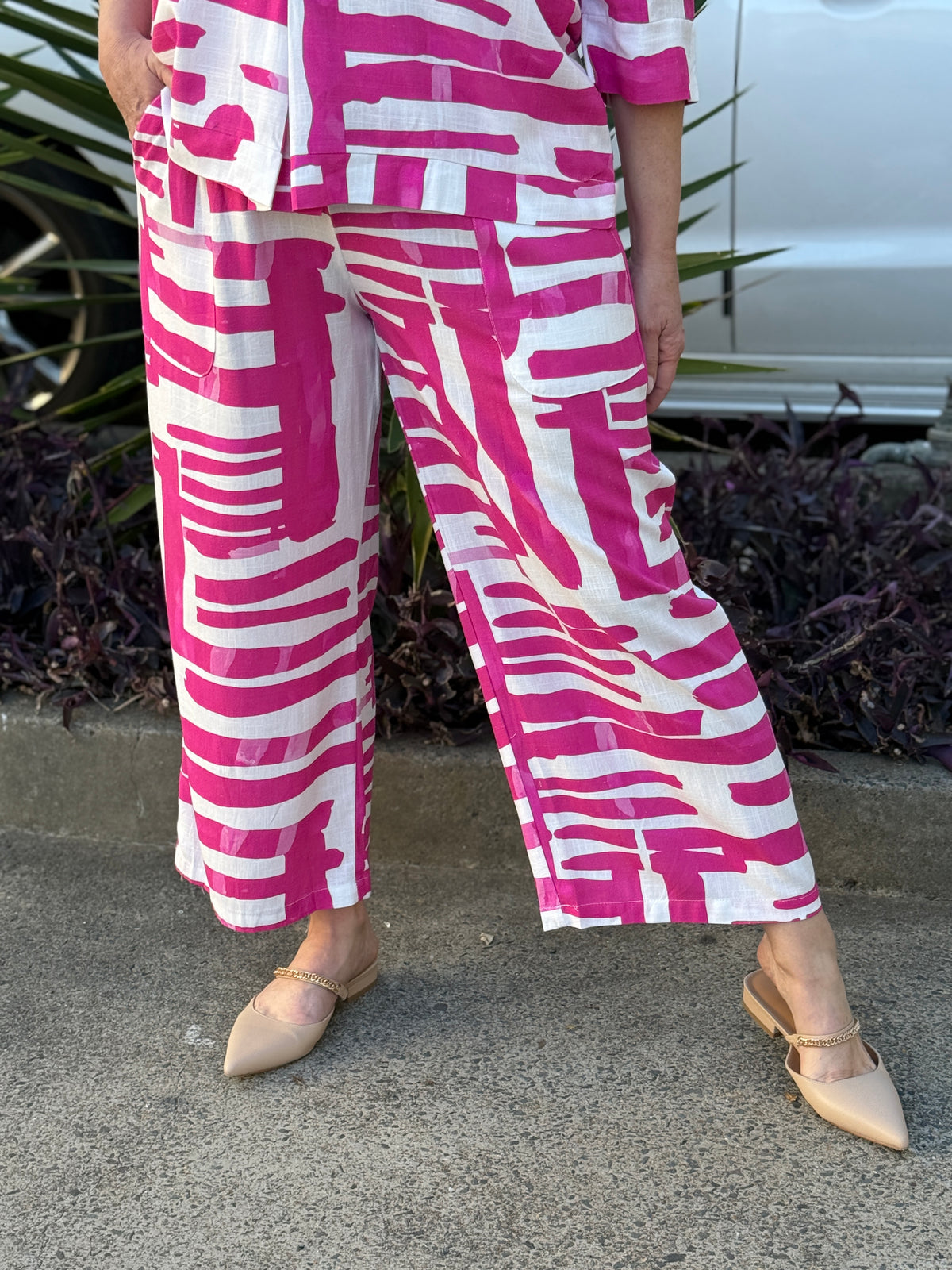 Niylah Pink Geometrics Linen Pants