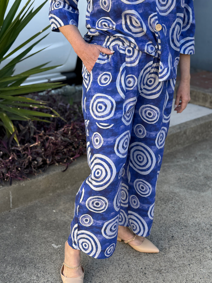Niylah Blue Swirl Linen Pants