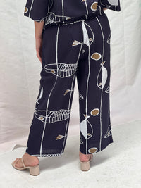 Niylah Fishbone Navy Linen Pants