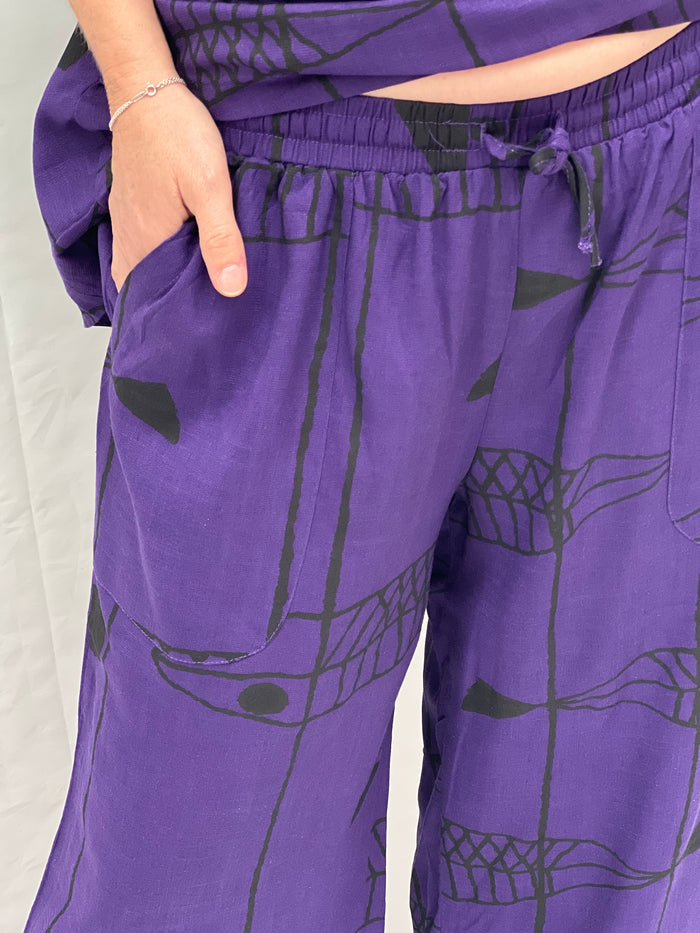 Niylah Fishbone Purple Linen Pants