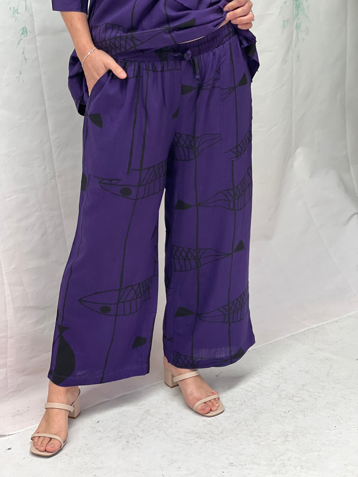 Niylah Fishbone Purple Linen Pants