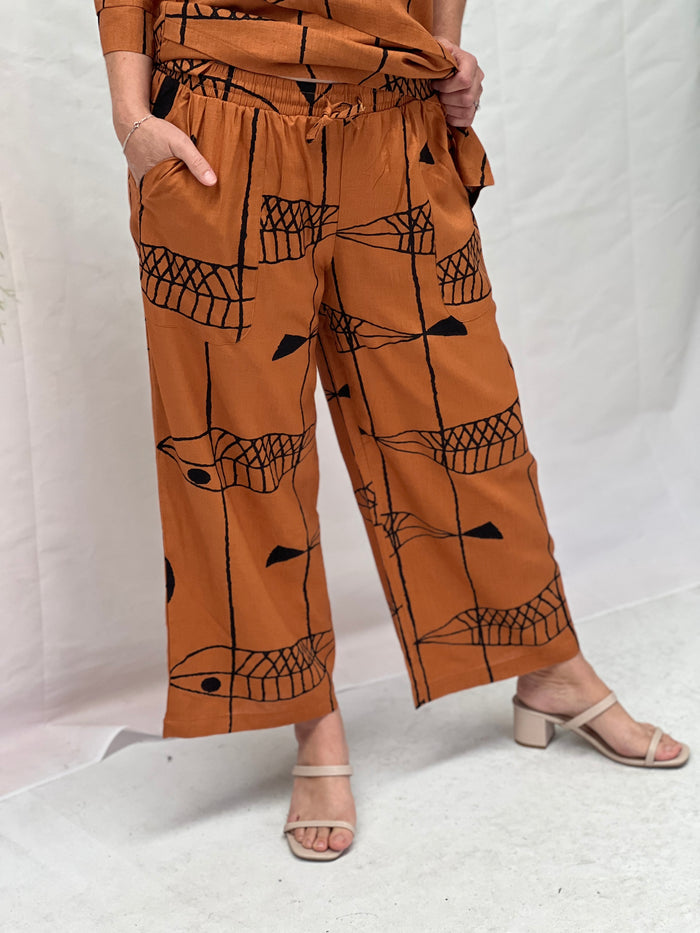 Niylah Fishbone Rust Linen Pants