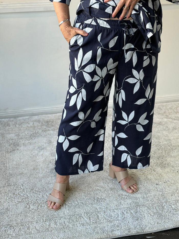 Niylah Navy Leaf Linen Pants