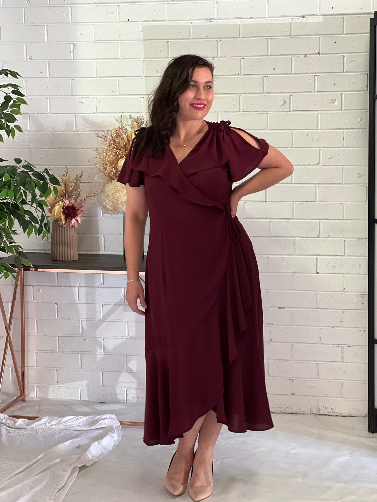 Obelle Burgundy Wrap Dress - Main Image