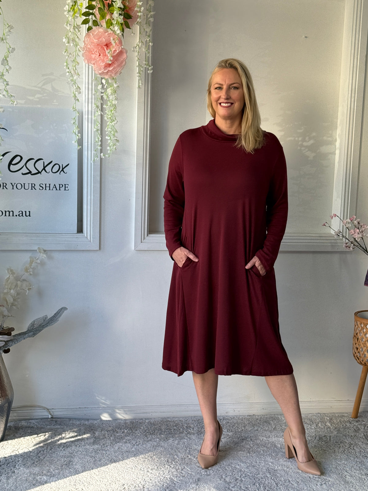 Octavia Burgundy Knit Dress