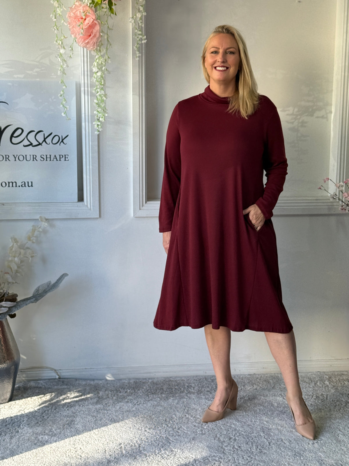 Octavia Burgundy Knit Dress