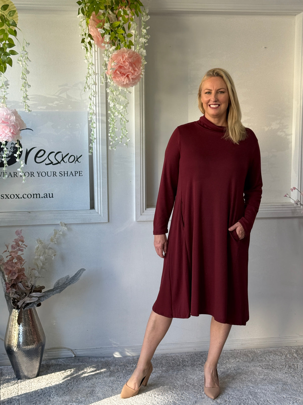 Octavia Burgundy Knit Dress