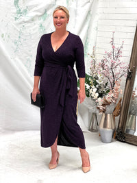 Odessa Purple Glitter Wrap Gown