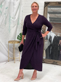 Odessa Purple Glitter Wrap Gown