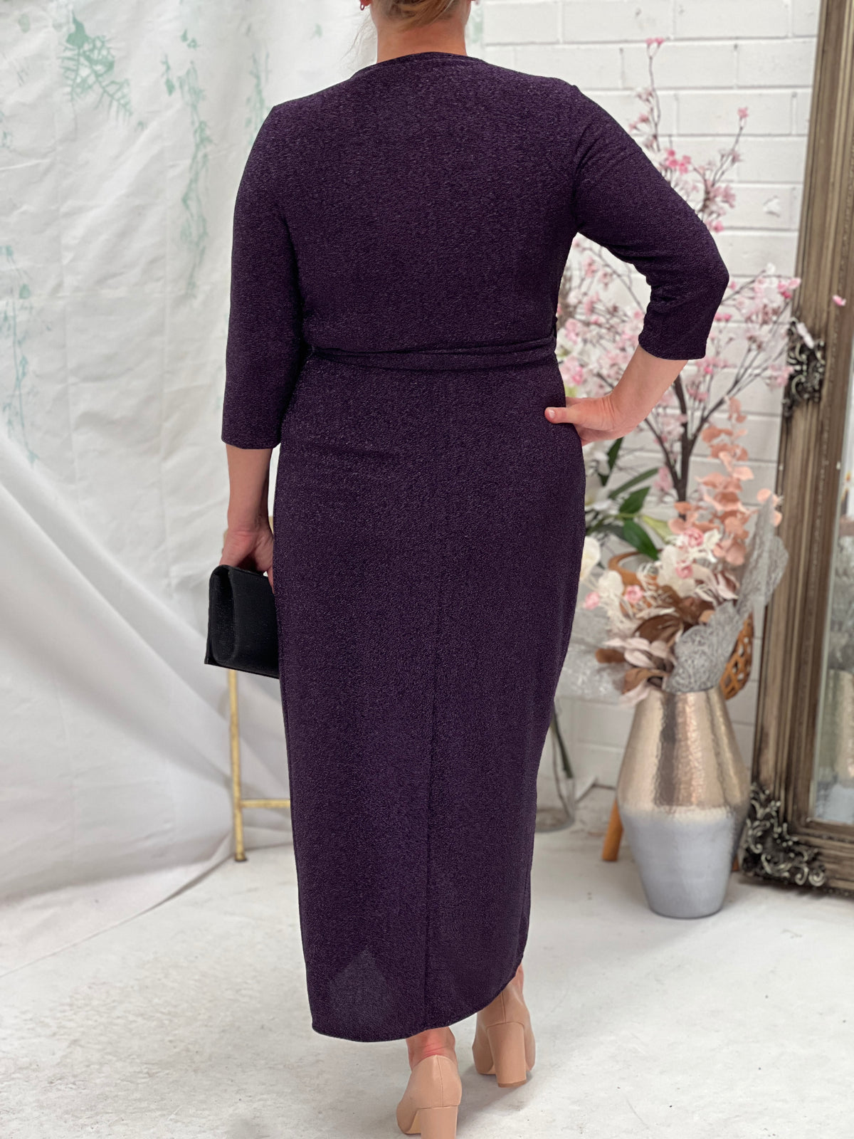 Odessa Purple Glitter Wrap Gown