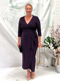 Odessa Purple Glitter Wrap Gown