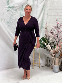 Odessa Purple Glitter Wrap Gown