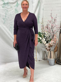 Odessa Purple Glitter Wrap Gown