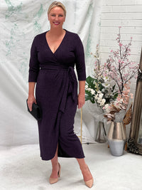 Odessa Purple Glitter Wrap Gown