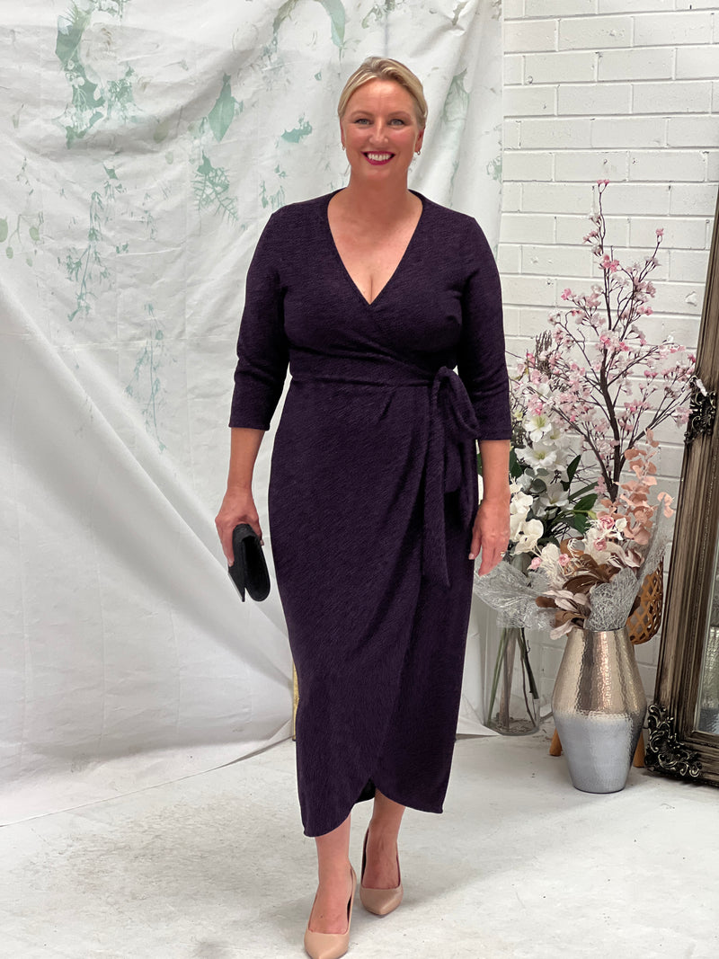 Odessa Purple Glitter Wrap Gown