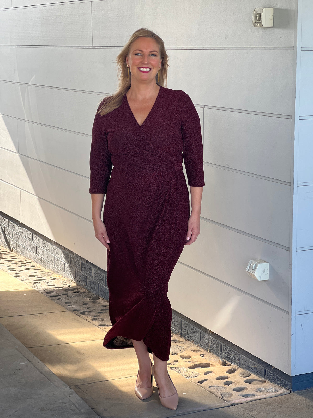 Odessa Burgundy Glitter Wrap Gown