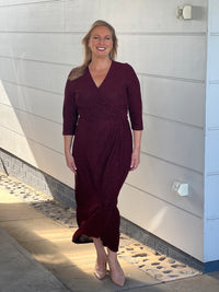 Odessa Burgundy Glitter Wrap Gown