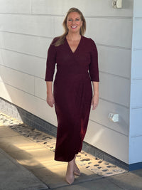 Odessa Burgundy Glitter Wrap Gown