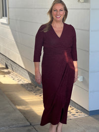 Odessa Burgundy Glitter Wrap Gown