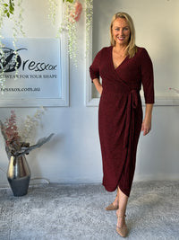 Odessa Burgundy Glitter Wrap Gown