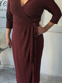 Odessa Burgundy Glitter Wrap Gown
